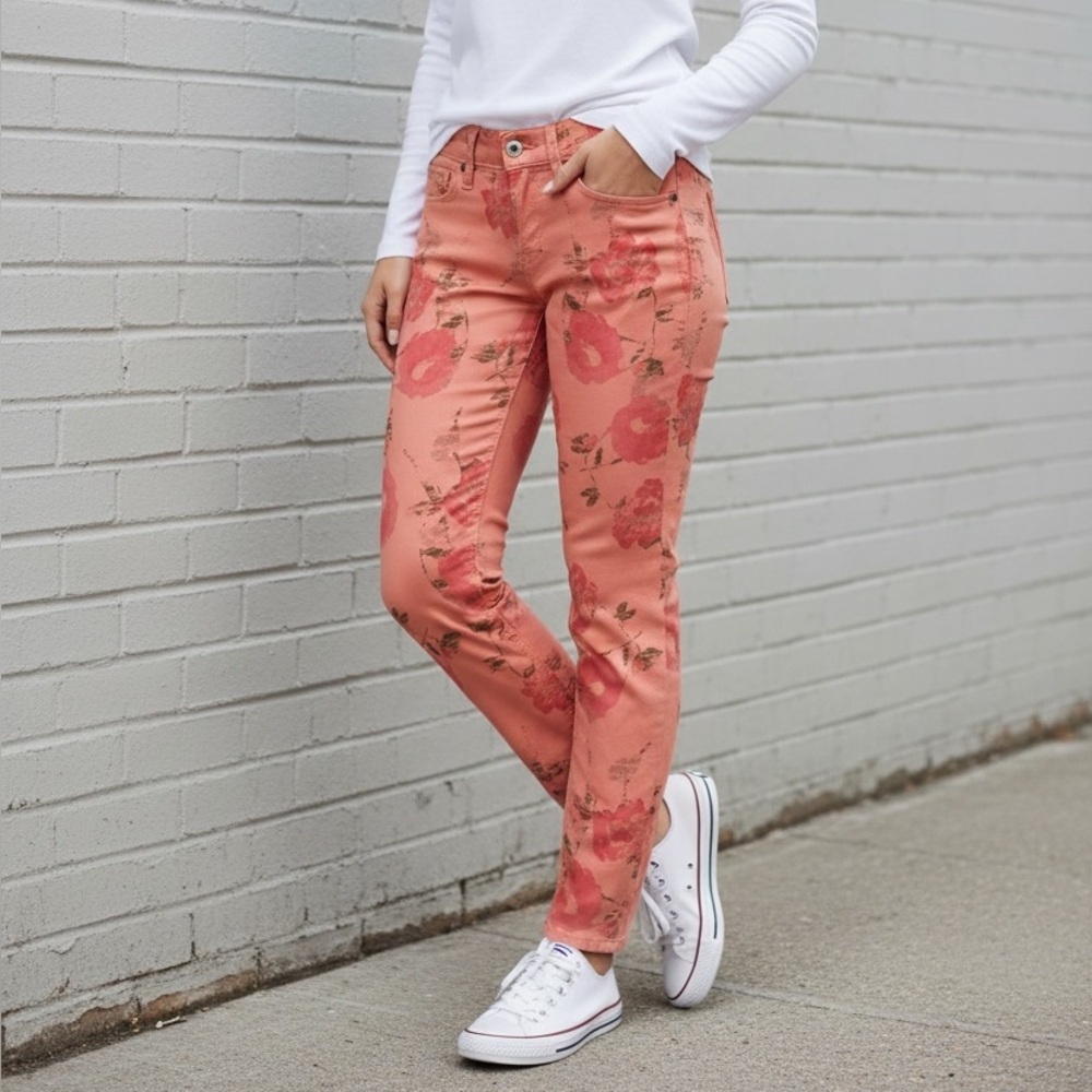 WJ442 Lucky Legend Floral Skinny Denim Jeans 26